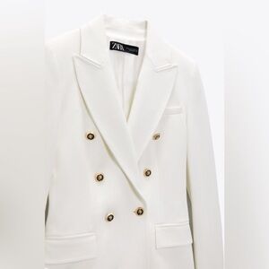 ZARA White Black Crest Buttons Double Breasted Blazer Jacket NWT